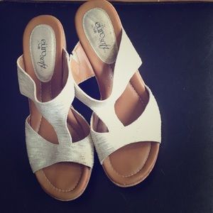 EuroSoft Creme with Gold Cork Wedge Sandals